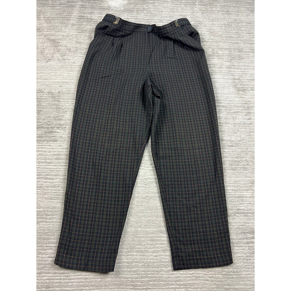 Counterparts Petites Pants Women 16P Green Plaid Pleated High Rise Tapered 29467